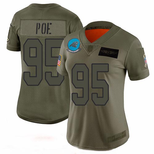 Panthers #95 Dontari Poe Camo Women's Stitched Football Limited 2019 Salute to Service Jersey
