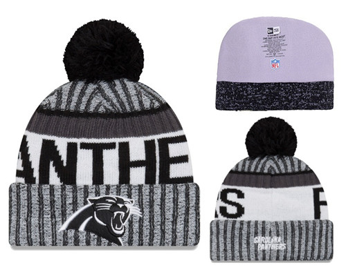 Panthers Black White 2017 NFL Sideline Pom Knit Hat YD