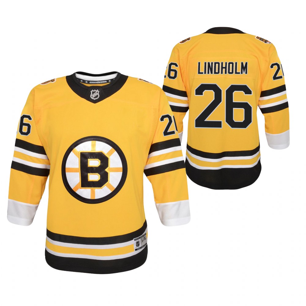Par Lindholm Boston Bruins 2021 Reverse Retro Gold Youth Jersey Replica Stitched