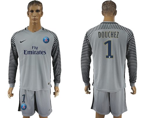 Paris Saint-Germain #1 Douchez Grey Goalkeeper Long Sleeves Soccer Club Jersey