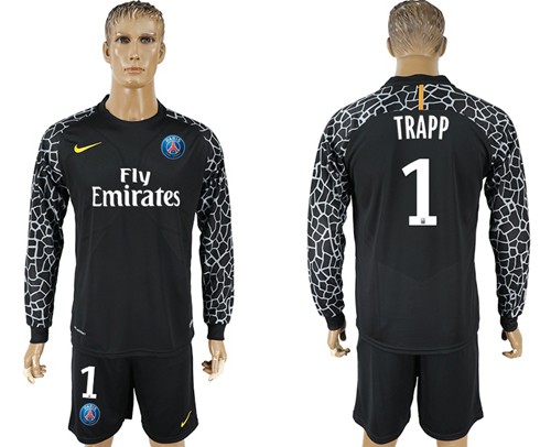 Paris Saint-Germain #1 Trapp Black Goalkeeper Long Sleeves Soccer Club Jersey
