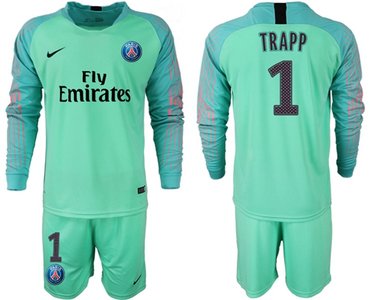 Paris Saint-Germain #1 Trapp Green Goalkeeper Long Sleeves Soccer Club Jersey
