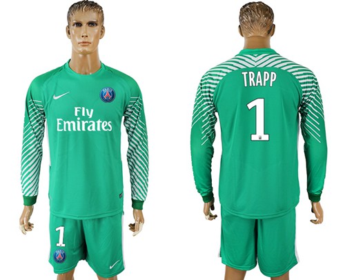 Paris Saint-Germain #1 Trapp Green Goalkeeper Long Sleeves Soccer Club Jersey
