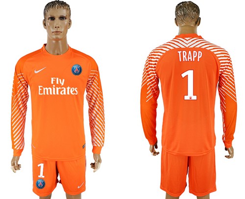 Paris Saint-Germain #1 Trapp Orange Goalkeeper Long Sleeves Soccer Club Jersey