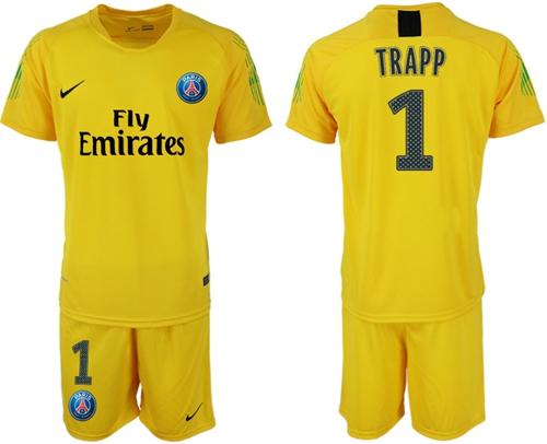 Paris Saint-Germain #1 Trapp Yellow Goalkeeper Soccer Club Jersey