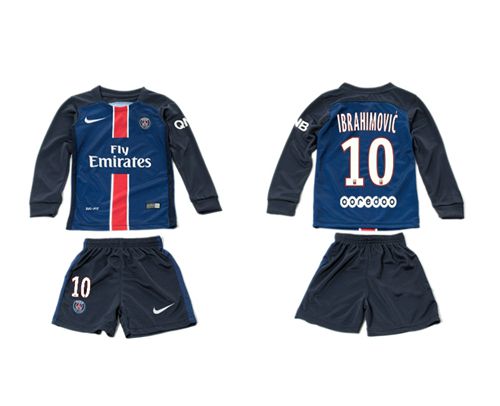 Paris Saint-Germain #10 Ibrahimovic Home Long Sleeves Kid Soccer Club Jersey