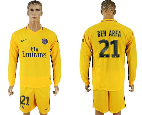 Paris Saint-Germain #21 Ben Arfa Away Long Sleeves Soccer Club Jersey