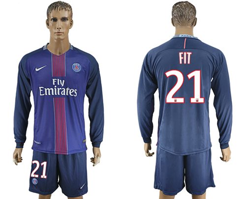 Paris Saint-Germain #21 Fit Home Long Sleeves Soccer Club Jersey