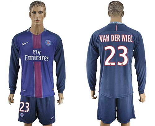 Paris Saint-Germain #23 Van Der Wiel Home Long Sleeves Soccer Club Jersey