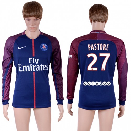 Paris Saint-Germain #27 Pastore Home Long Sleeves Soccer Club Jersey