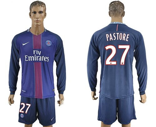 Paris Saint-Germain #27 Pastore Home Long Sleeves Soccer Club Jersey