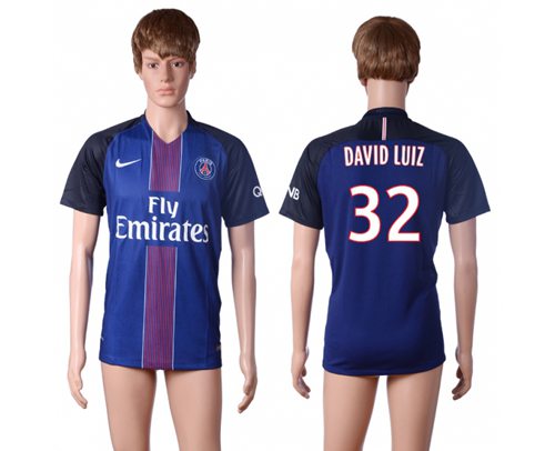 Paris Saint-Germain #32 David Luiz Home Soccer Club Jersey