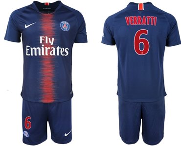 Paris Saint-Germain #6 Verratti Home Soccer Club Jersey