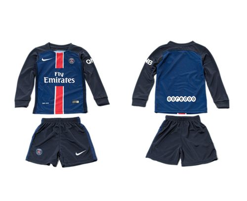 Paris Saint-Germain Blank Home Long Sleeves Kid Soccer Club Jersey