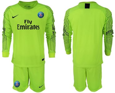 Paris Saint-Germain Blank Shiny Green Goalkeeper Long Sleeves Soccer Club Jersey