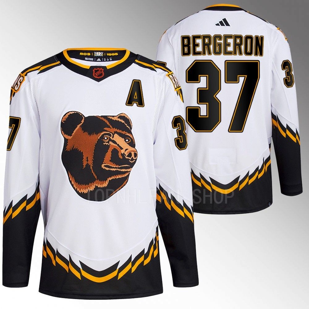 Patrice Bergeron 2022 Boston Bruins White Reverse Retro 2.0 Authentic Primegreen Jersey Stitched