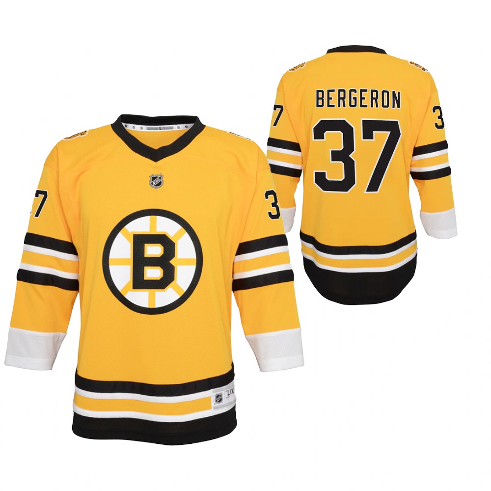 Patrice Bergeron Boston Bruins 2021 Reverse Retro Yellow Youth Jersey Special Edition Stitched