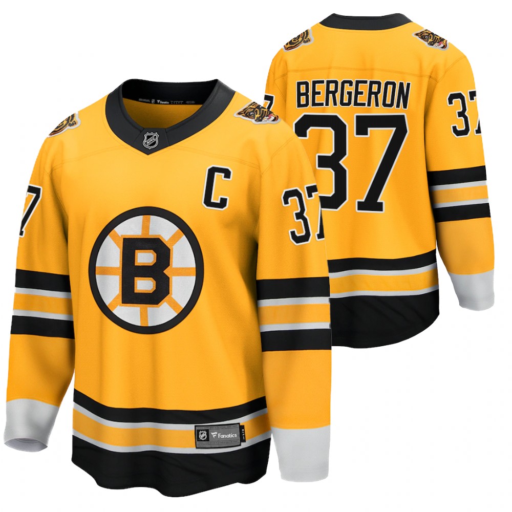 Patrice Bergeron Boston Bruins 2021 Special Edition Gold Men Jersey Reverse Retro