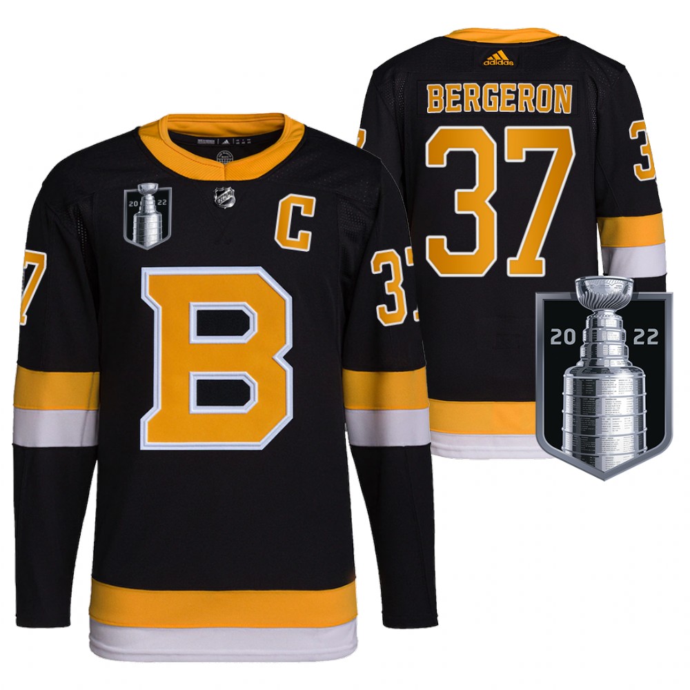 Patrice Bergeron Boston Bruins Black 2022 Stanley Cup Playoffs Jersey Authentic Pro Stitched