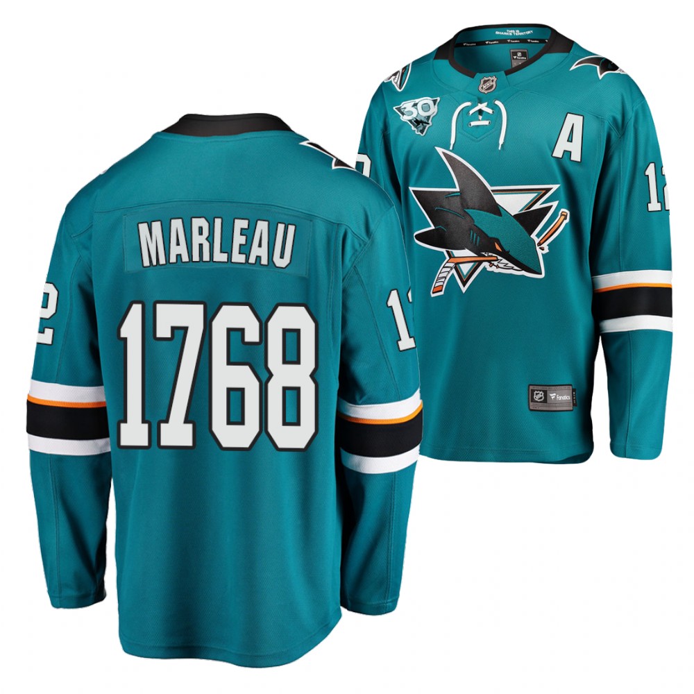 Patrick Marleau 1768 Games NHL History Record Teal Sharks #12 Jersey Honor