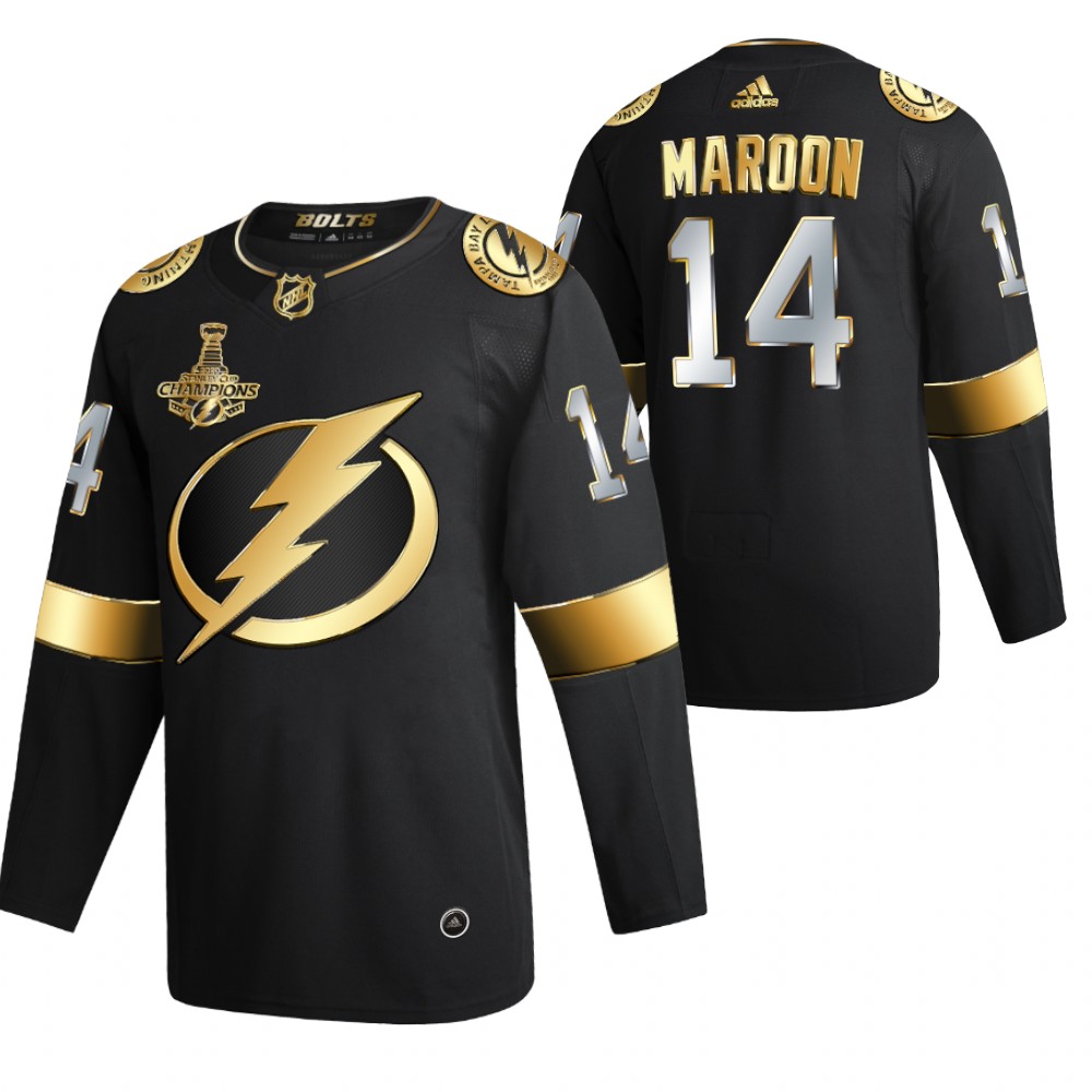 Patrick Maroon Tampa Bay Lightning Black 2020 Stanley Cup Champions Jersey Authentic Golden Limited