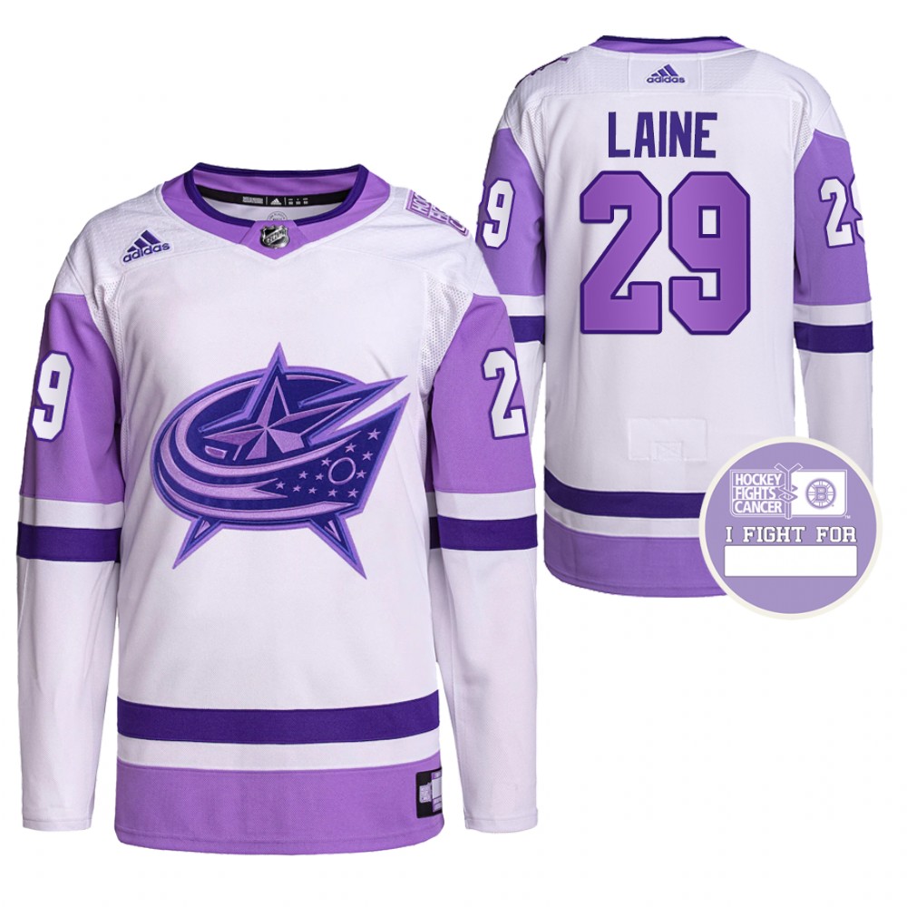 Patrik Laine Blue Jackets Hockey Fights Cancer Jersey Purple White Authentic Pro