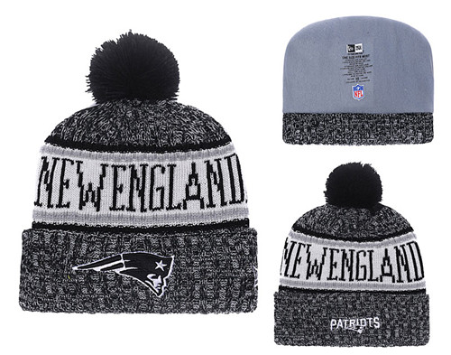 Patriots Black 2018 NFL Sideline Pom Knit Hat YD