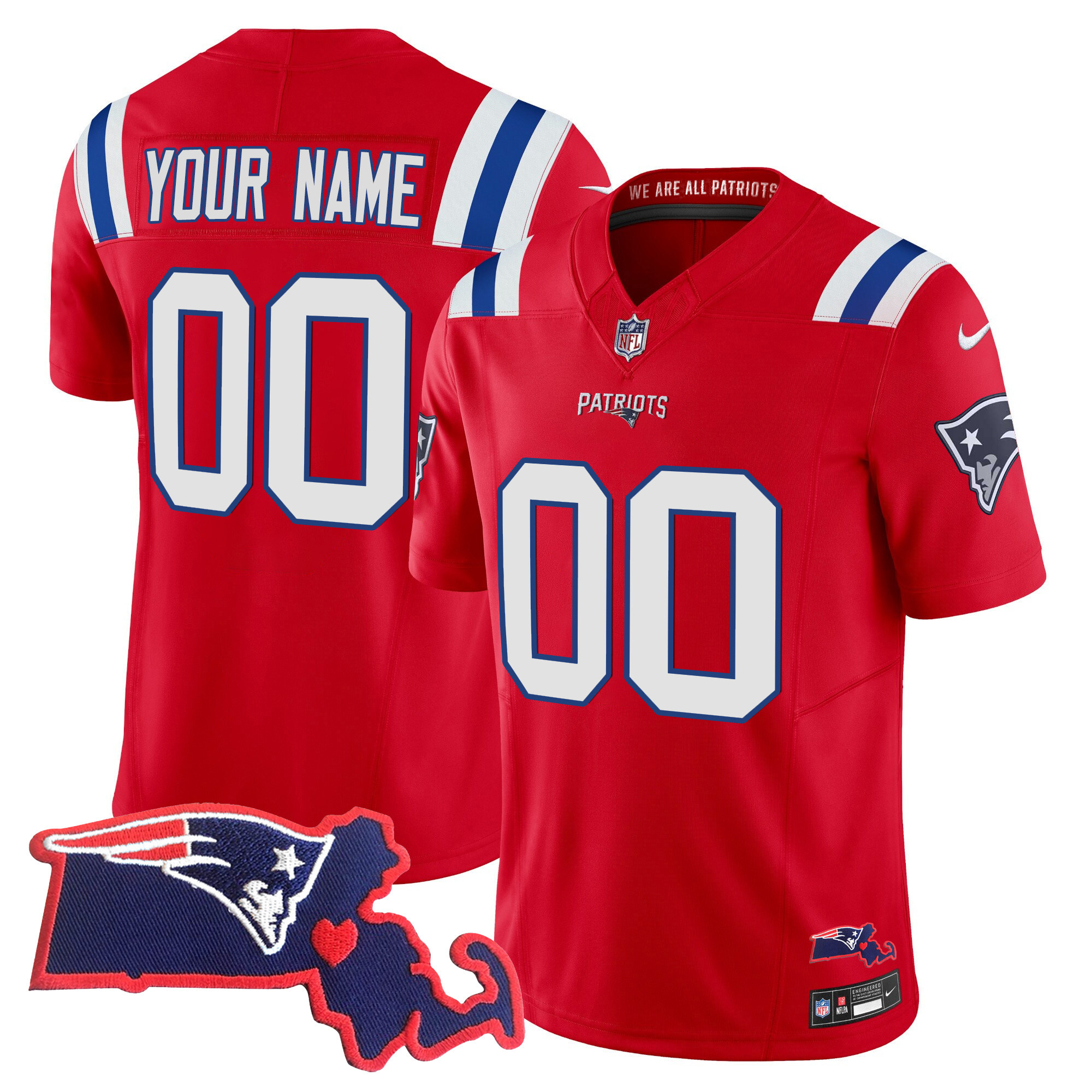 Patriots Massachusetts Patch Vapor Custom Jersey – All  Stitched