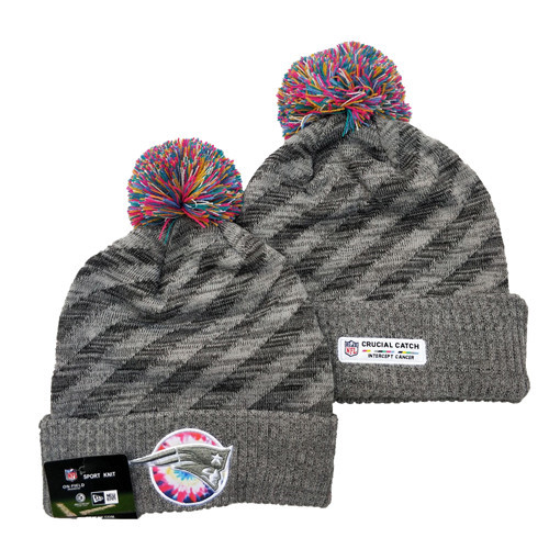 Patriots Team Logo Gray 2020 NFL Crucial Catch Sport Pom Cuffed Knit Hat YD