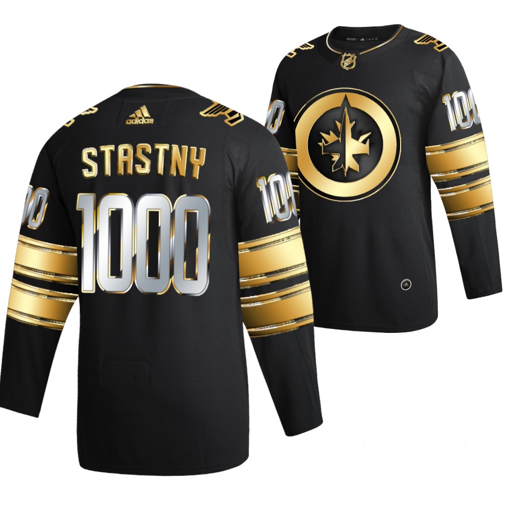 Paul Stastny 1000 GP Milestone Black Jets #25 Jersey Golden Authentic