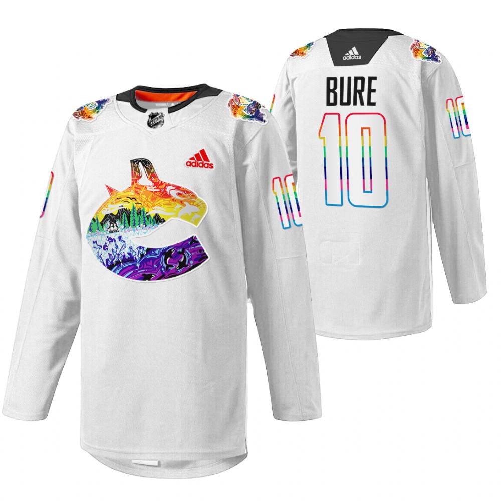 Pavel Bure Canucks Pride Night Jersey White Mio Artwork Warmup