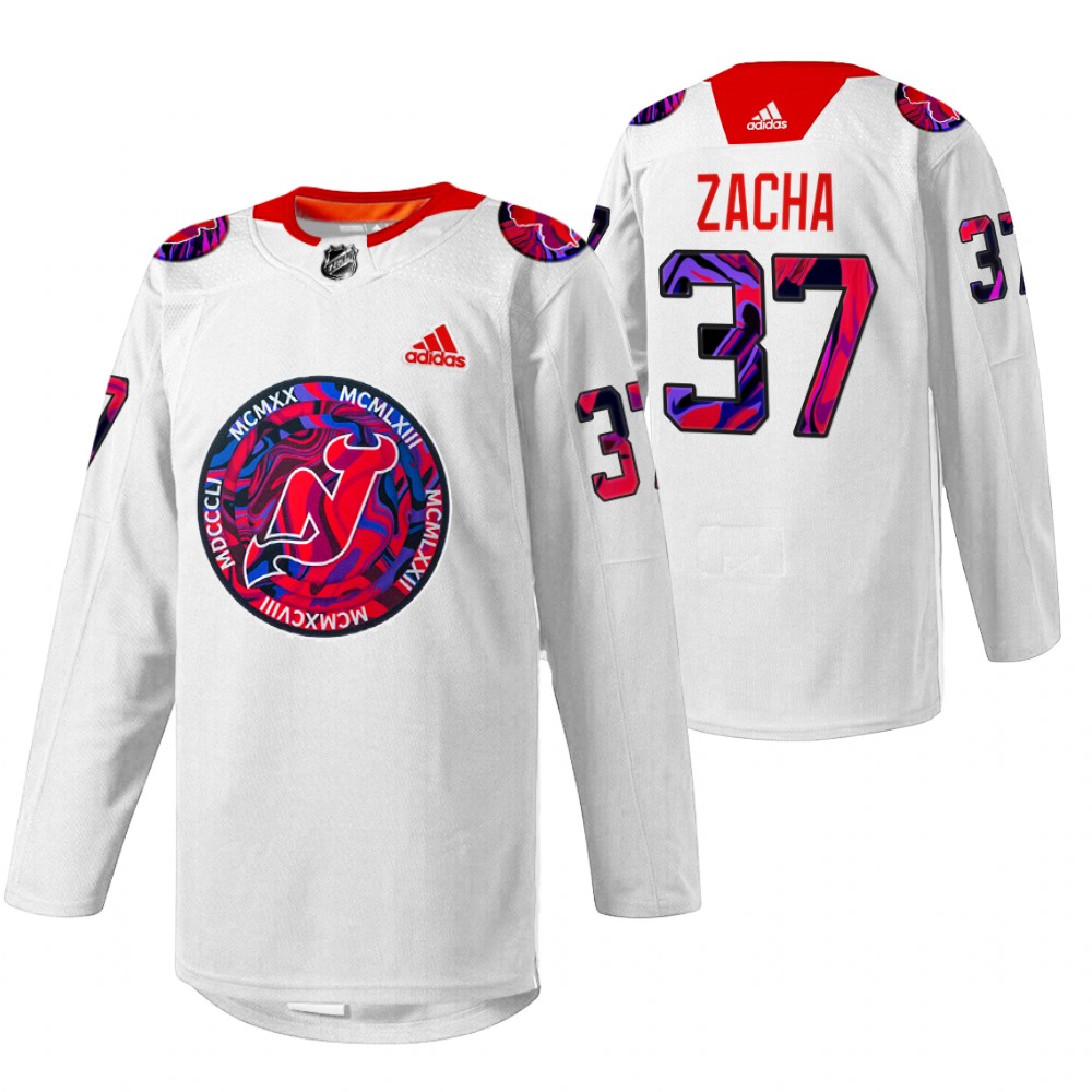 Pavel Zacha Devils Gender Equality Night Jersey White Warm-up
