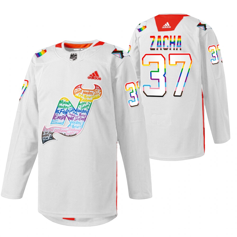 Pavel Zacha Devils LGBTQ Pride Night 2022 Jersey White Warmup