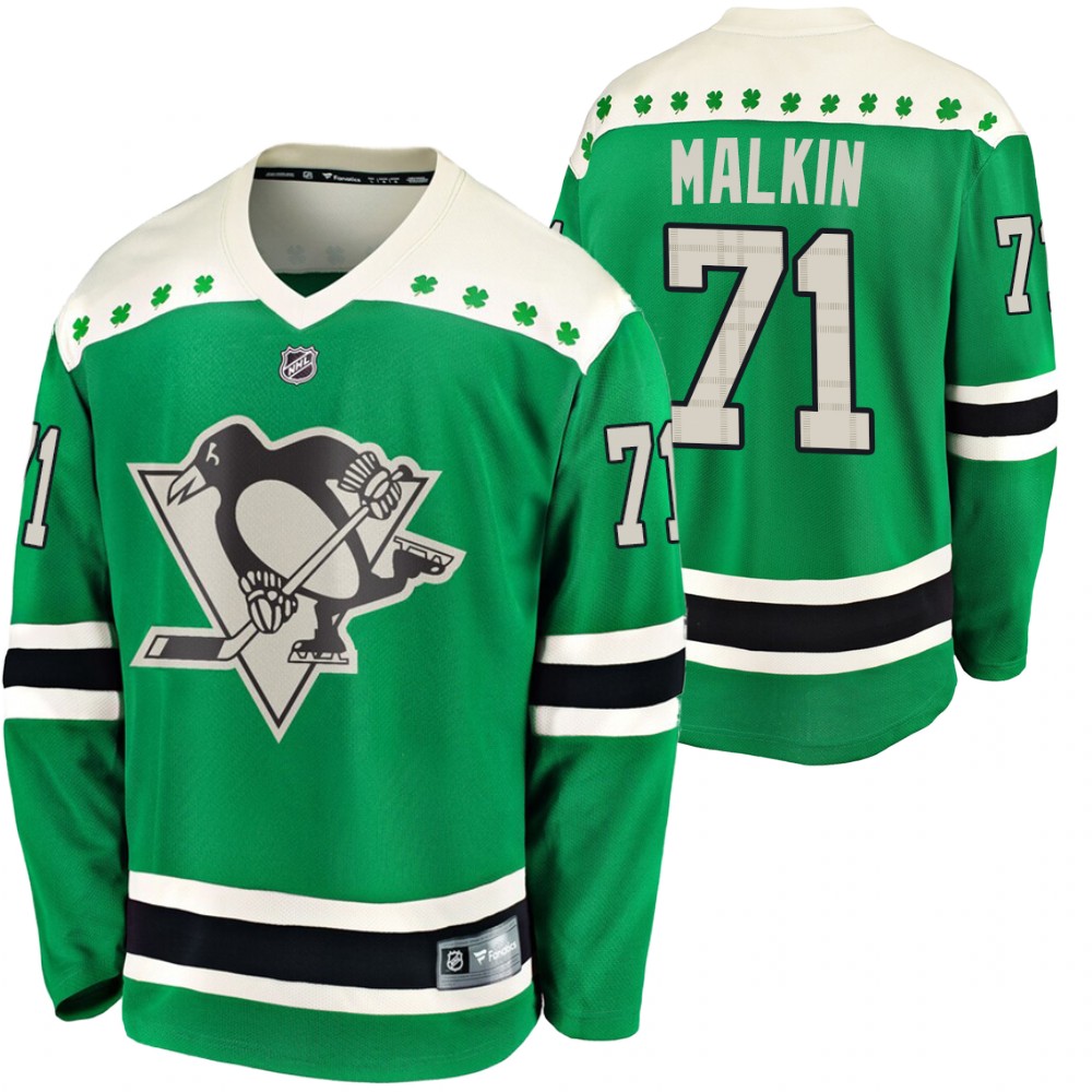 Penguins #71 Evgeni Malkin 2020 St. Patrick's Day Breakaway Jersey Green