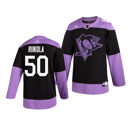 Penguins 50 Juuso Riikola Black Purple Hockey Fights Cancer Adidas Jersey
