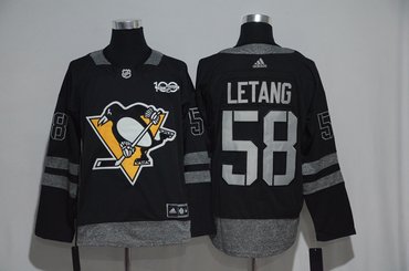Penguins 58 Kris Letang Black 100th Anniversary Adidas Jersey