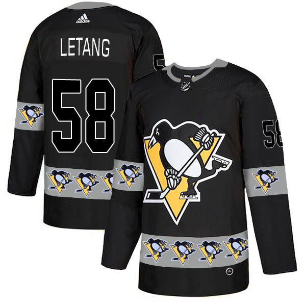 Penguins 58 Kris Letang Black Team Logos Fashion Adidas Jersey