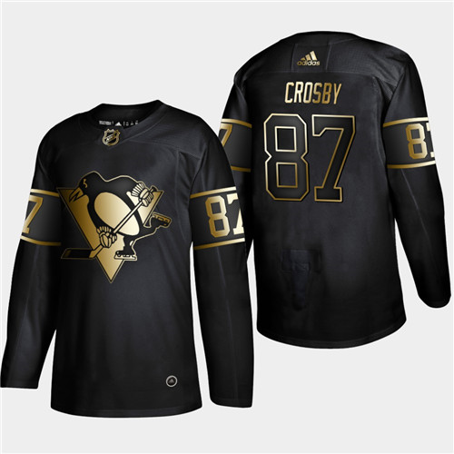 Penguins 87 Sidney Crosby Black Gold Adidas Jersey