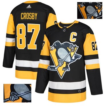 Penguins 87 Sidney Crosby Black With Special Glittery Logo Adidas Jersey