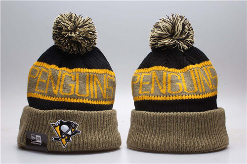 Penguins Fresh Logo Black Pom Knit Hat YP