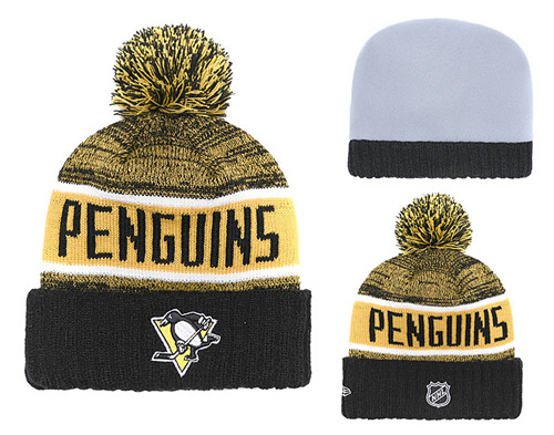 Penguins Fresh Logo Yellow Black Pom Knit Hat YD