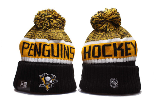 Penguins Team Logo Yellow Black Pom Knit Hat YP