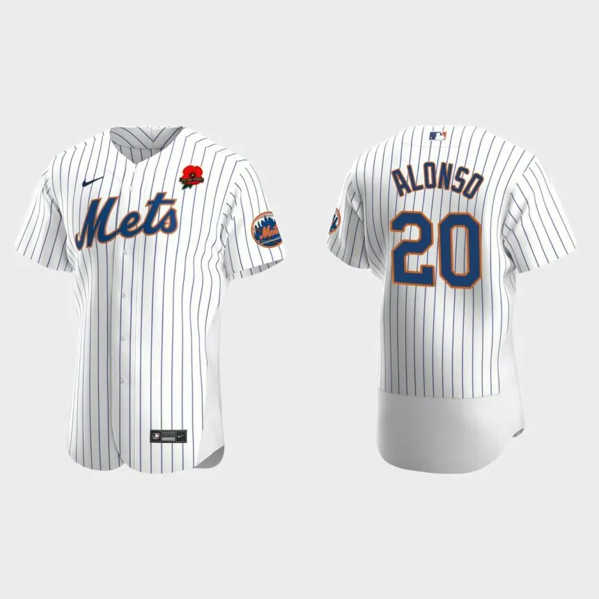 Pete Alonso New York Mets 2022 Memorial Day Poppy Patch Authentic Jersey – White