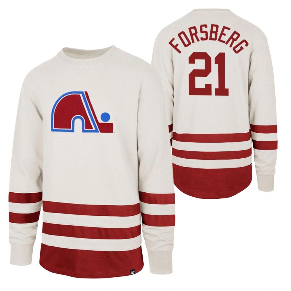 Peter Forsberg Quebec Nordiques Center Ice Crew White Retro Cotton Jersey