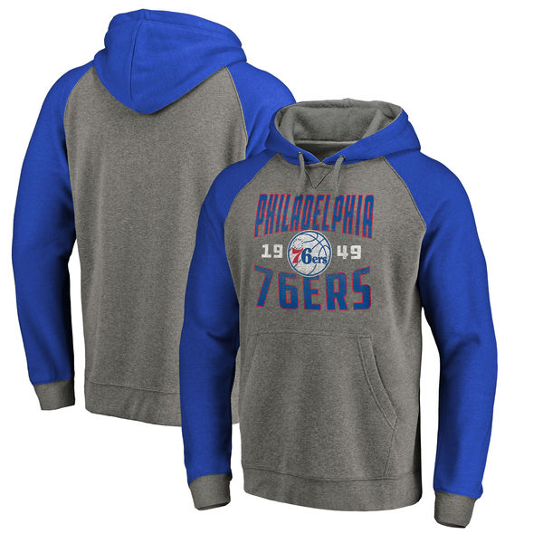 Philadelphia 76ers Fanatics Branded Ash Antique Stack Tri Blend Raglan Pullover Hoodie
