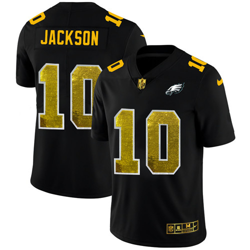 Philadelphia Eagles #10 Desean Jackson Men's Black Nike Golden Sequin Vapor Limited NFL Jersey