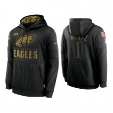 Philadelphia Eagles #11 Carson Wentz Black 2020 Salute to Service Sideline Performance Pullover Hoodie