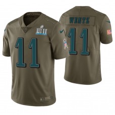 Philadelphia Eagles #11 Carson Wentz Olive Super Bowl LII Champions Salute to Service Jersey