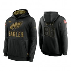 Philadelphia Eagles #86 Zach Ertz Black 2020 Salute to Service Sideline Performance Pullover Hoodie