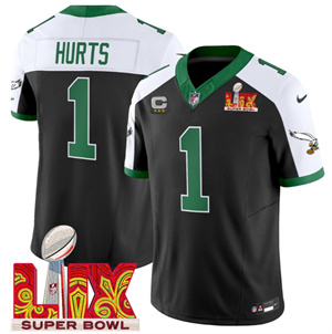 Philadelphia Eagles Kelly Green Super Bowl LIX Patch Vapor Limited Football Jersey - All Stitched Black Alternate Jalen Hurts